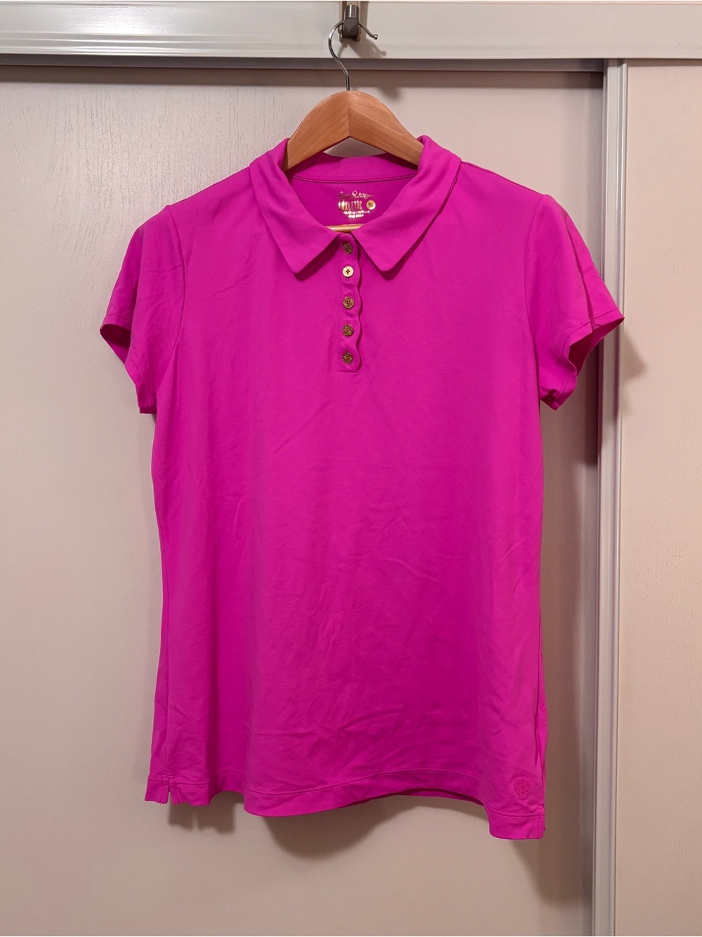 Lily Pulitzer Frida Polo Top Size XL Solid Pink Scalloped Golf Performance UPF